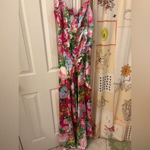 ASOS Pink Floral Satin Ruched Ruffle Dress - NWOT